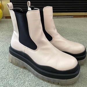 White Platform Spring Chelsea Boots - Vegan Leather NEVER Worn!